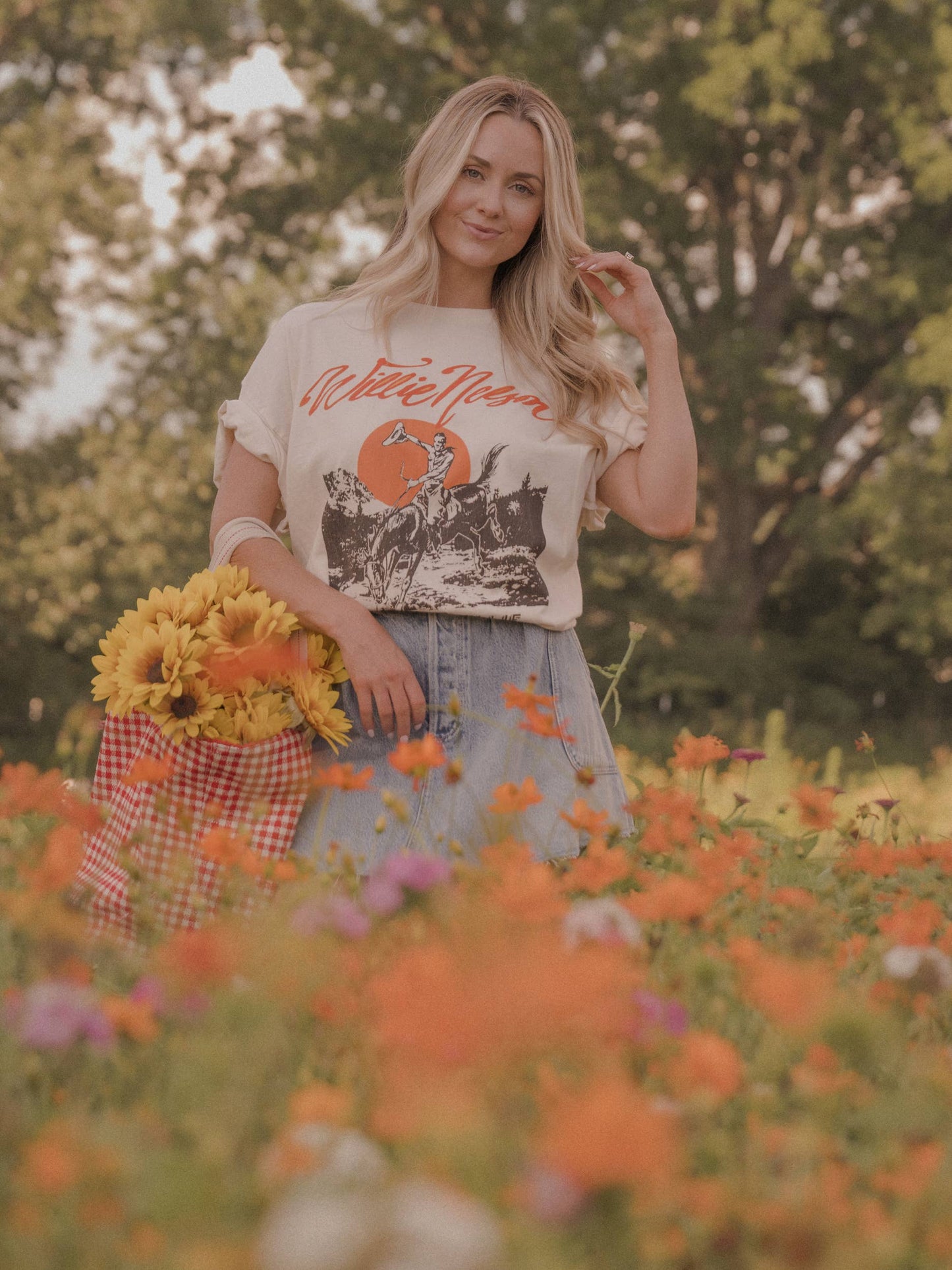 Willie Nelson Country Willie Off White Thrifted Graphic Tee