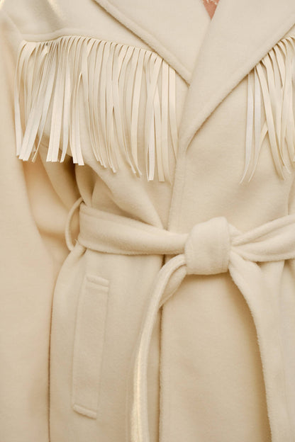 Westward Self Tie Belted Fringe Jacket: CREAM