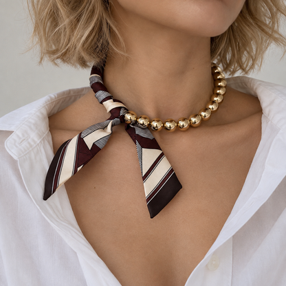 Golden Bead Scarf-Tie Necklace: Brown