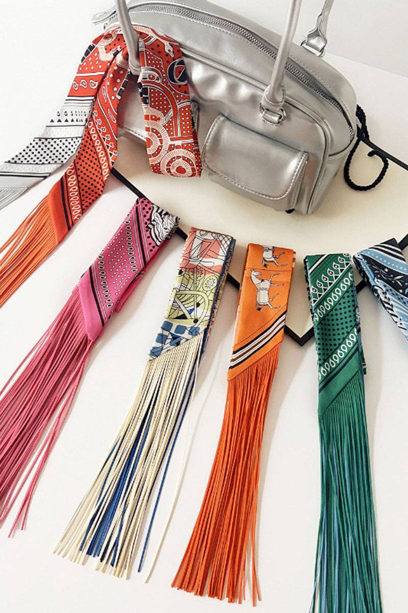 Printed Fringed Detail Scarf: 7 / One Size