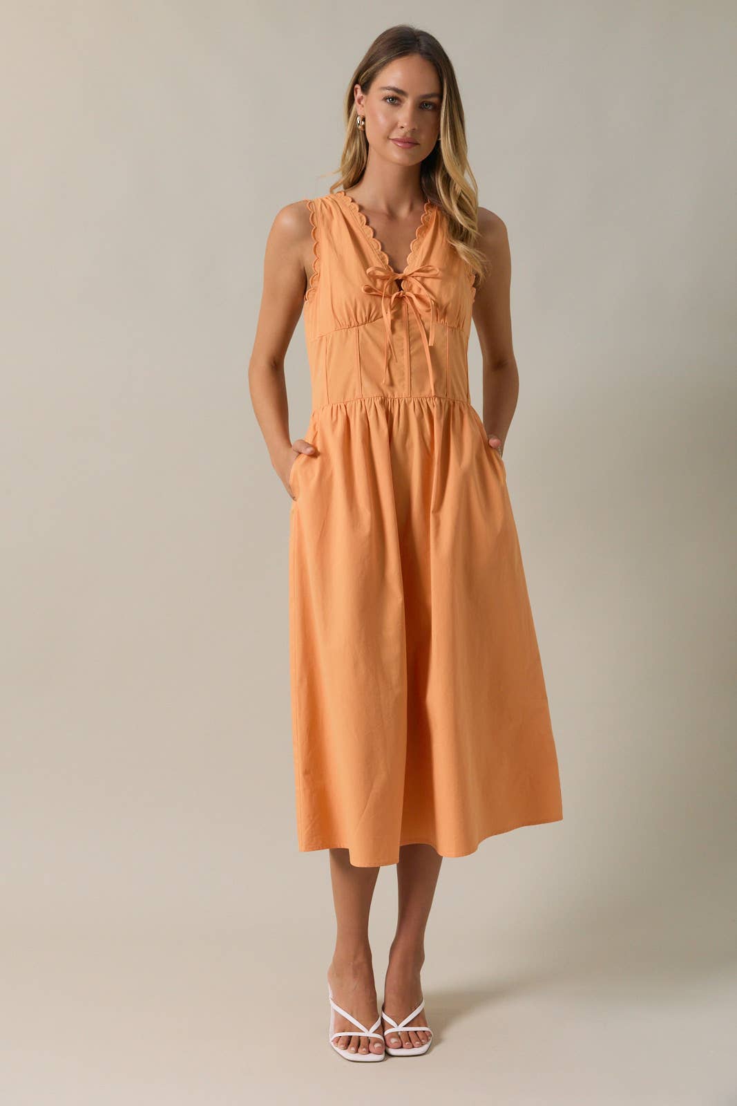 Sienna Border Edge Midi Dress: Orange
