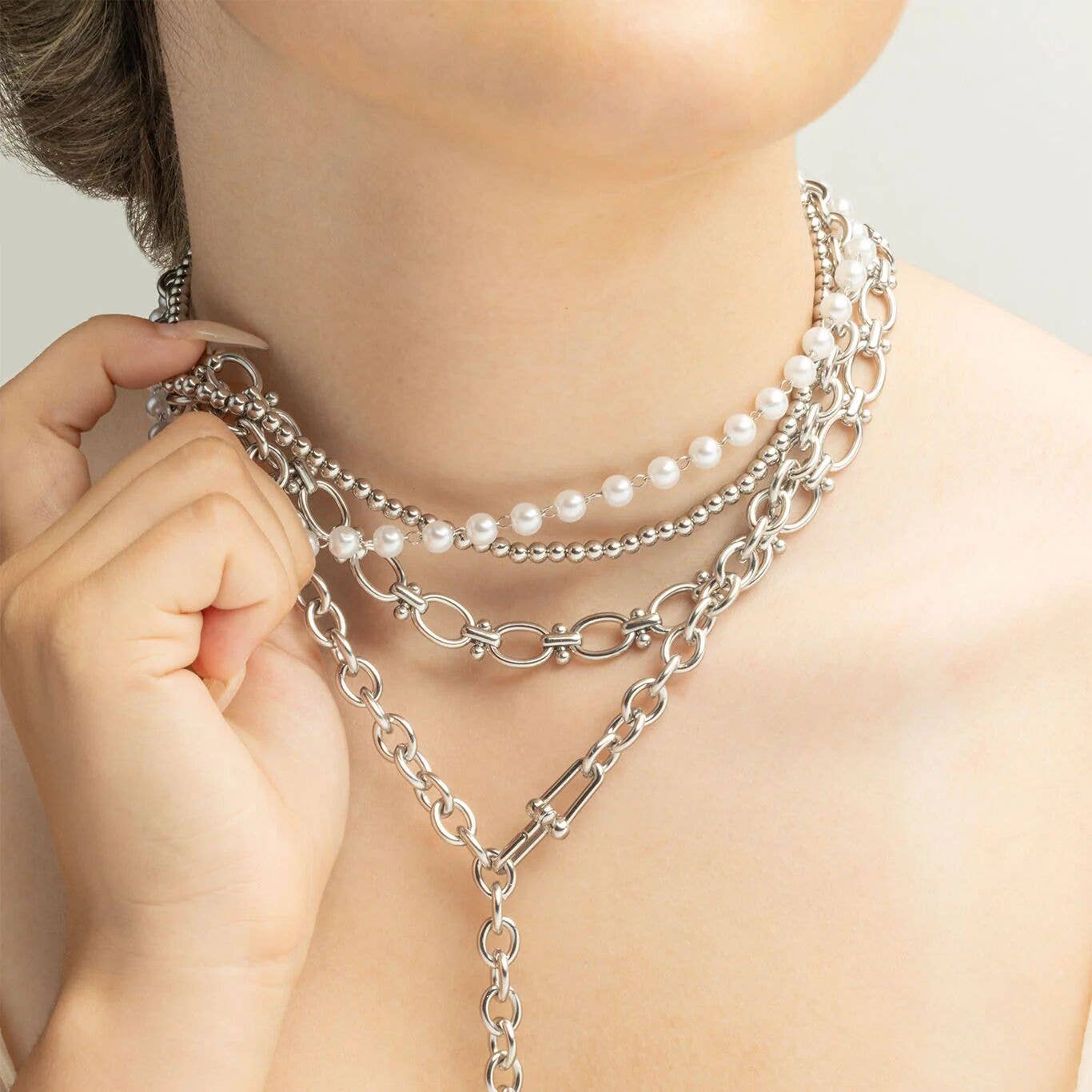 Stainless Steel Round and Bead Chain Necklace: Stainless