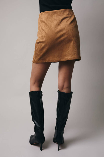 Sally Suede Mini Skirt: Tan