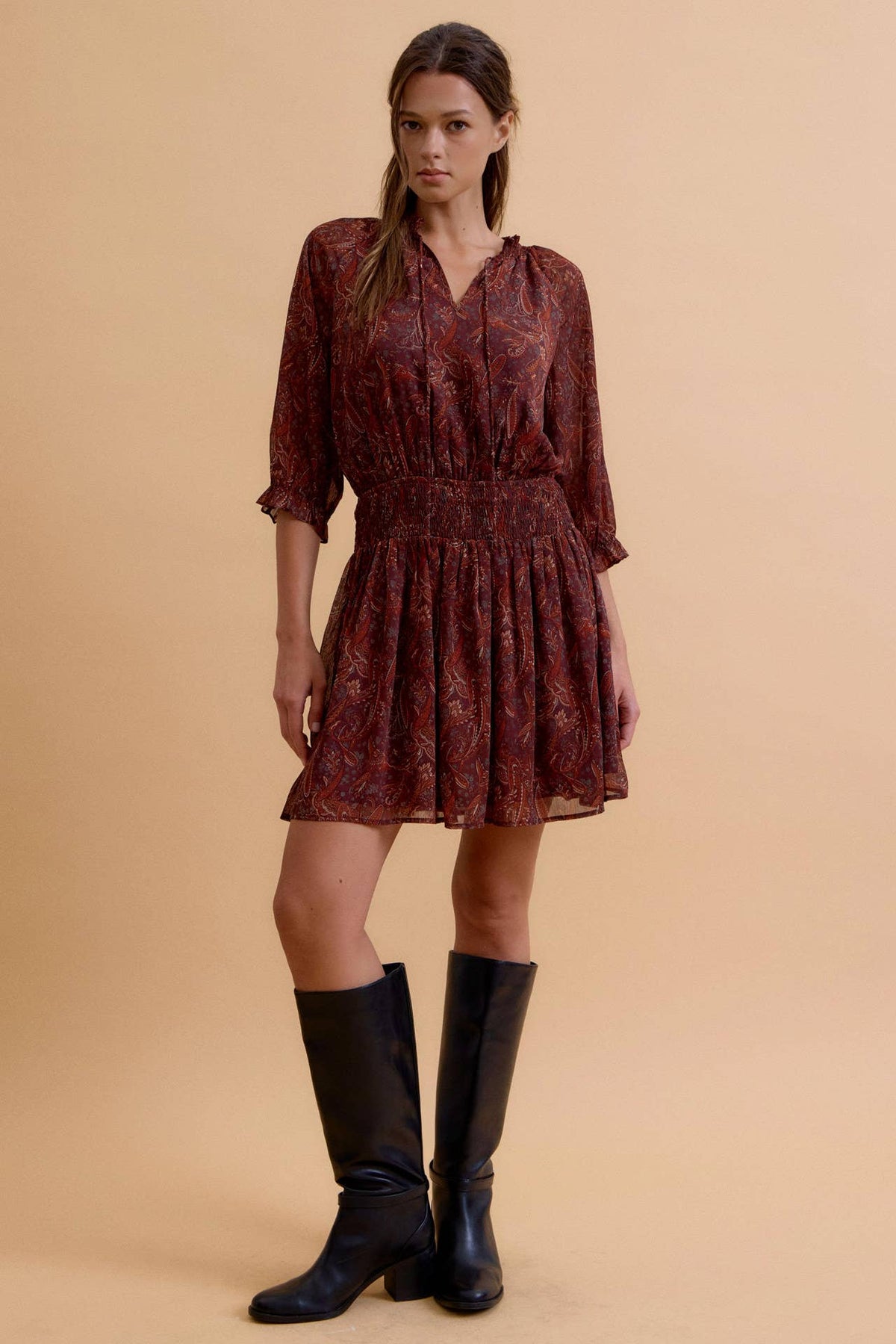 Vivienne Boho Chiffon Mini Dress: Wine
