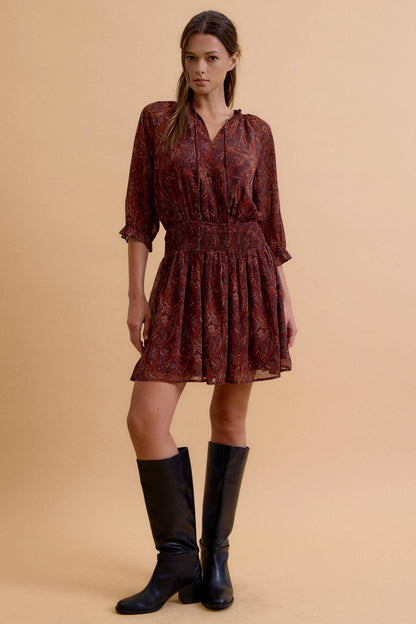 Vivienne Boho Chiffon Mini Dress: Wine