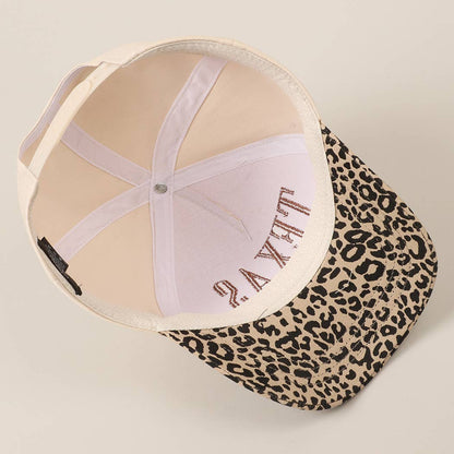 TEXAS Embroidery Leopard Two-Tone Trucker Hat: Leopard - Brown
