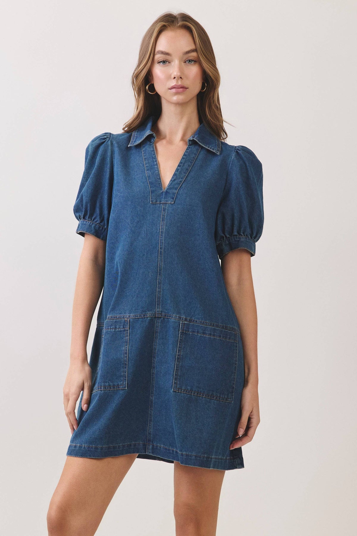 Darcy Puff Sleeve Denim Mini Dress: Denim