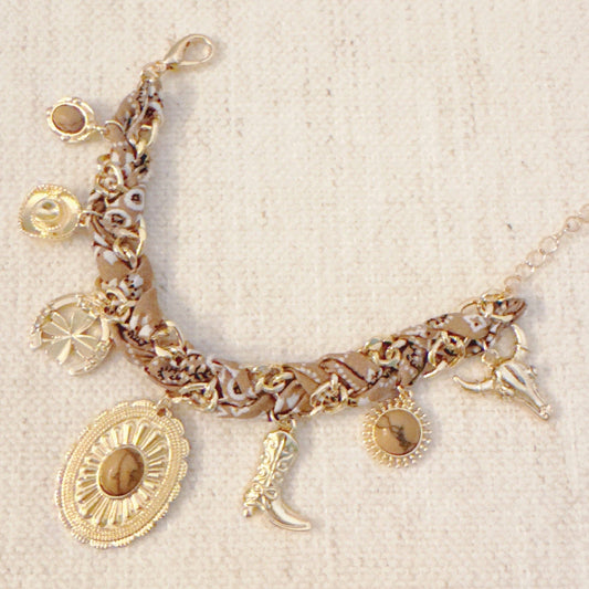 Wild West Desert Charm Scarf Bracelet: Beige