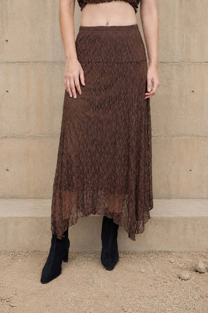 LACE HANDKERCHIEF MIDI SKIRT: CREAM