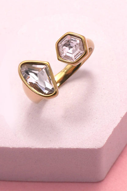 18K STAINLESS STEEL TARNISH FREE  RHINESTONE RINGS | 40R137: CRYSTAL PINK