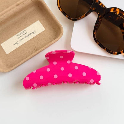 Retro Polka Dot Hair Claw - Glossy Spotted French | 40H1099: Off White