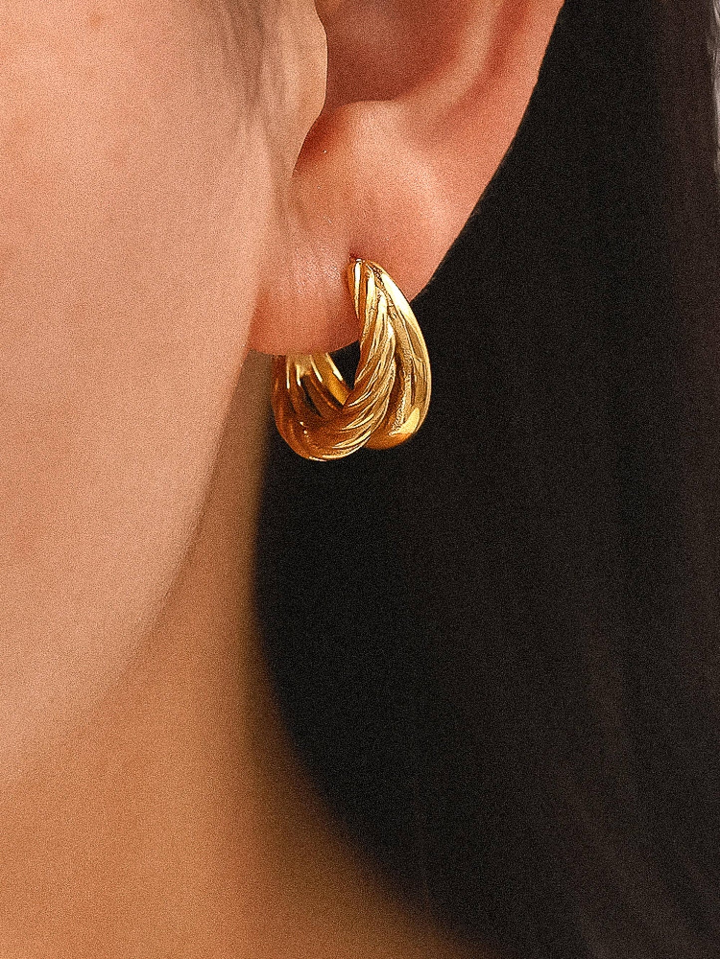 Ghislaine 18K Gold Non-Tarnish Braided Double Hoop Earring: Yellow