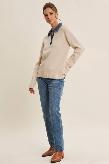 Classic Yet Endlessly Wearable Henley Sweater Top: Ecrus