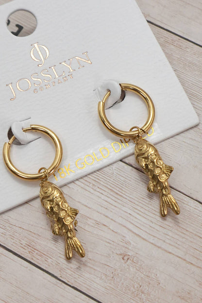 18K STAINLESS STEEL TARNISH FREE FISH EARRINGS: GOLD