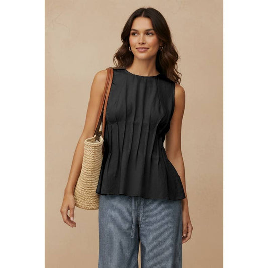 Calvin Pleated Peplum Sleeveless Top