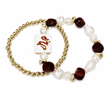 Mahjong Tile Beaded Bracelet, 2-Piece Set: Sunset Dragon