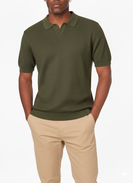James Textured Polo Shirt: OLIVE