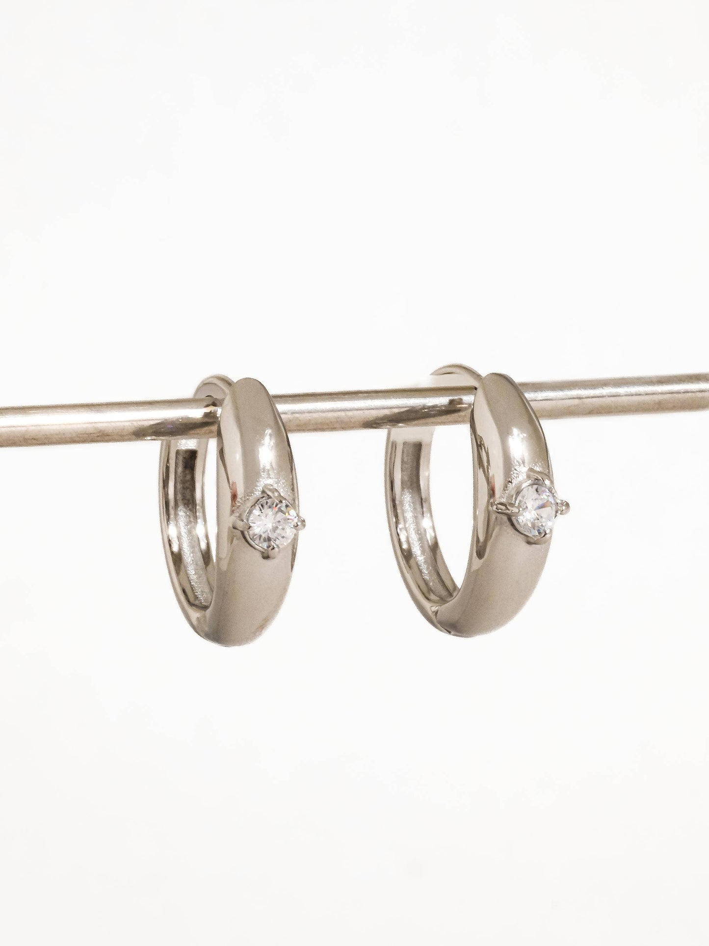 Dazzleon Silver CZ Solitaire  Hoop Earrings: Silver
