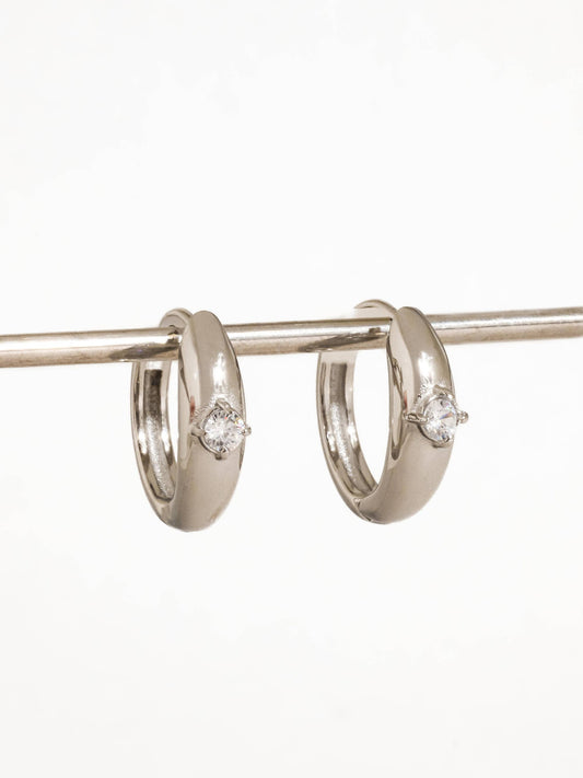 Dazzleon Silver CZ Solitaire  Hoop Earrings: Silver