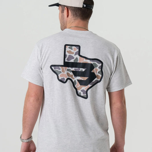 SS - Texas Camo Flying B Logo - Heather Ash Grey