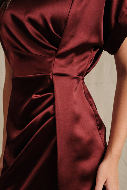 Juliette Satin Mini Dress: Burgundy