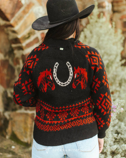 Fury Black Red Knit Zip-up Sweater