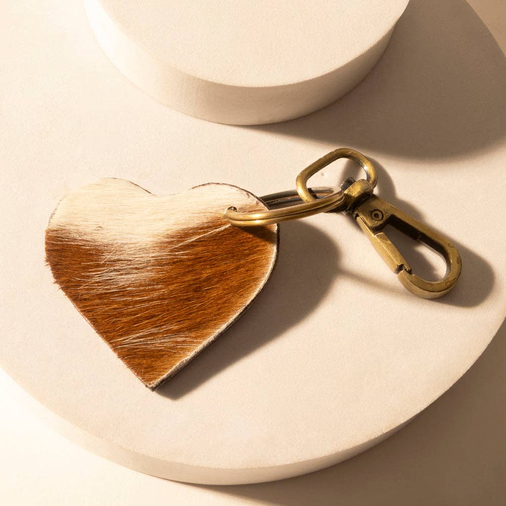 Sweetheart Studded Heart Western Key Fob in brown with handtooled detail: Brown