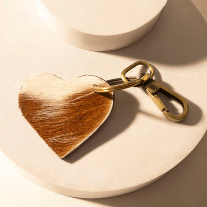 Sweetheart Studded Heart Western Key Fob in brown with handtooled detail: Brown