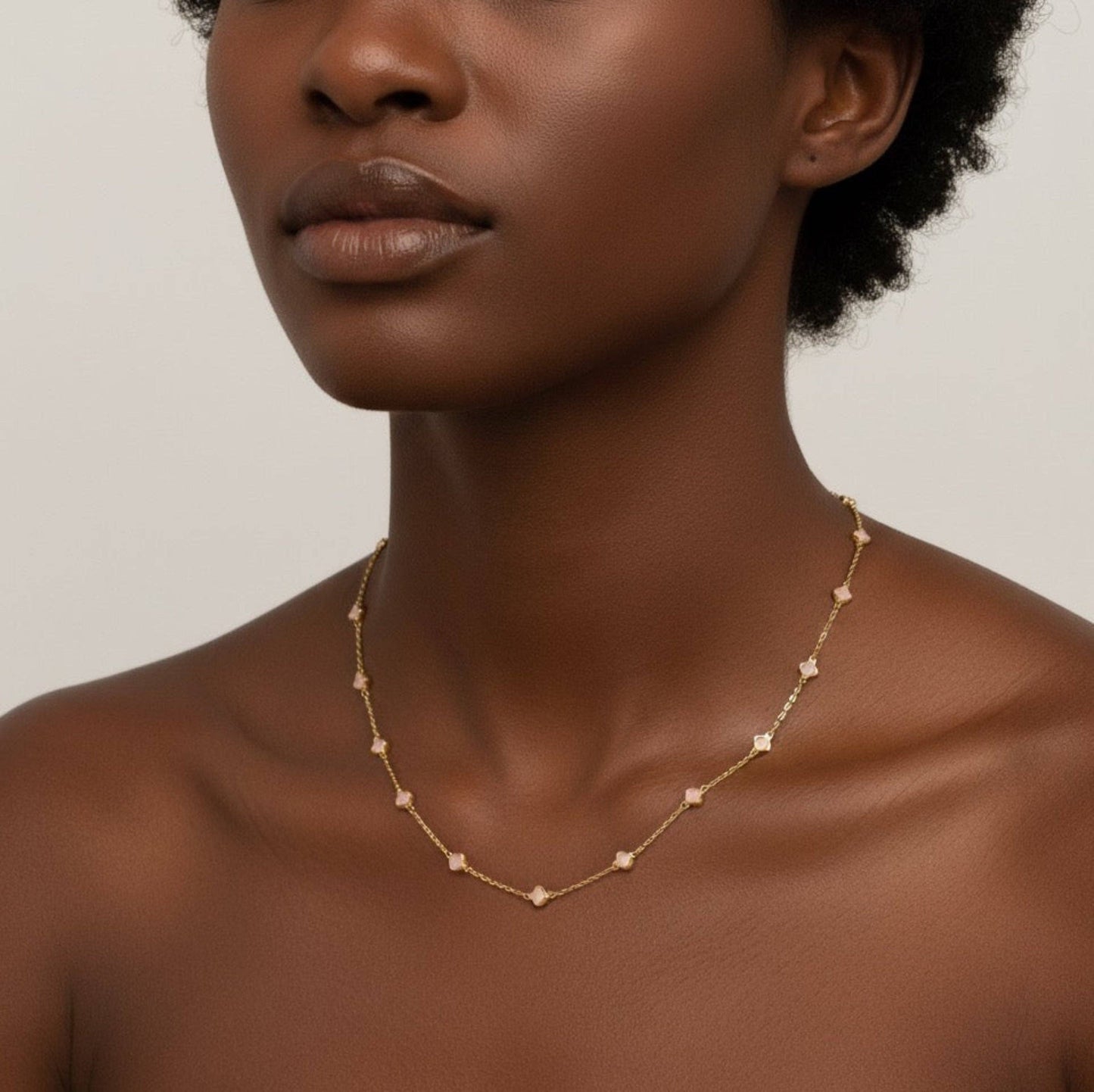 Petite Colored Clover Necklace: Cream