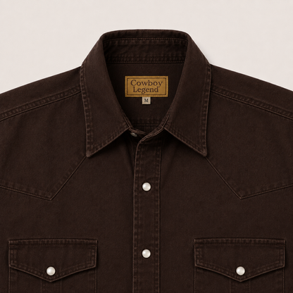 Men's Chocolate Washed Long Sleeve Cowboy Western Snap Shirt: Chocolate Washed solid / XL