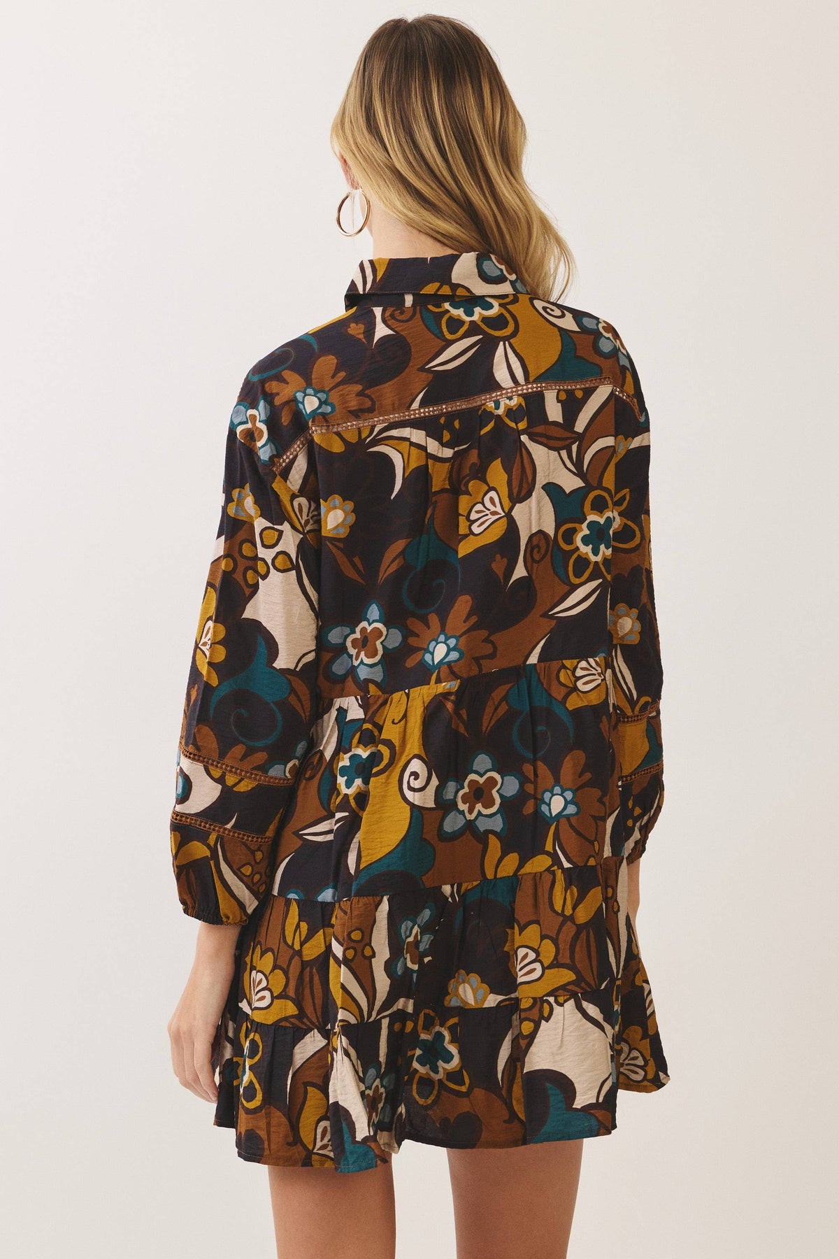 Trudy Retro Floral Tiered Shirt Dress: Multi