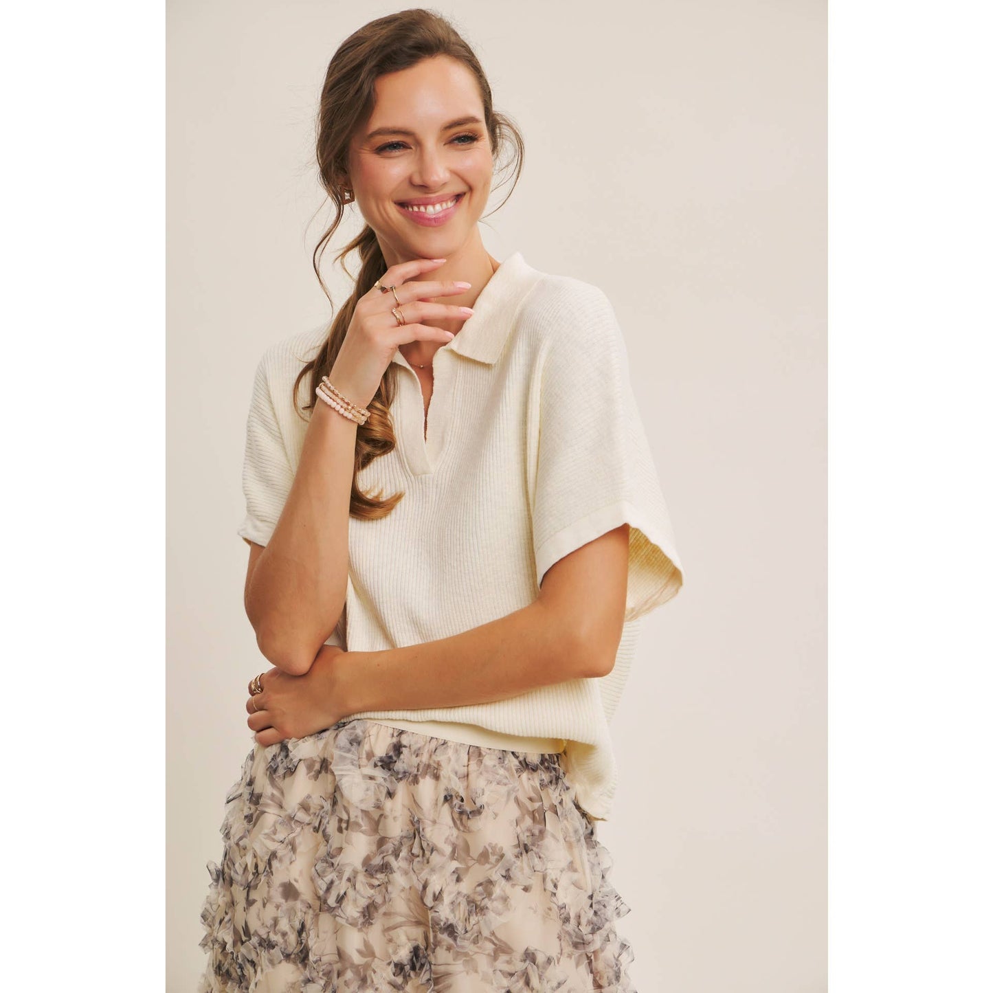 Beaumont Effortless Rib Knit Top: Cream