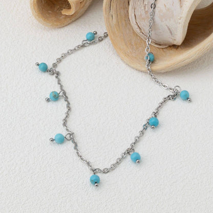 18K Gold PVD Stainless Steel Dangle Turquoise Stone Necklace: Stainless