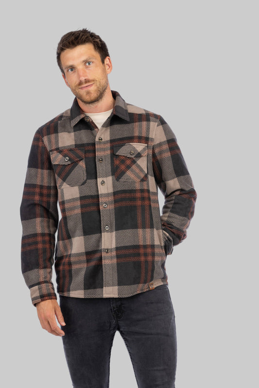 Men's Koda Sherpa Lined Shirt Jacket: Red Mahogany Holiday Plaid