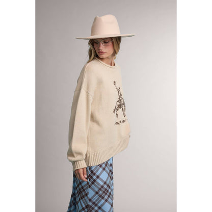 RODEO COWBOY WESTERN GRAPHIC SWEATER: TAUPE