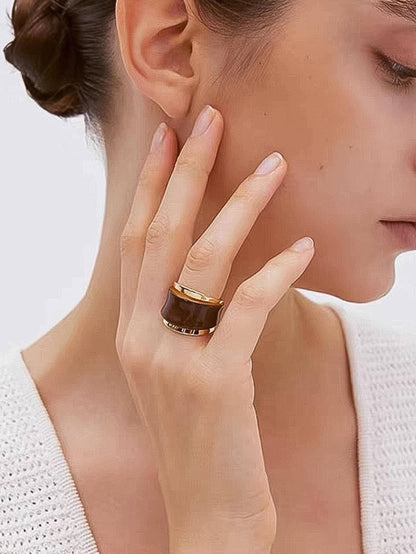 Josiah 18K Gold Layered Enamel Band Ring: Brown / 7