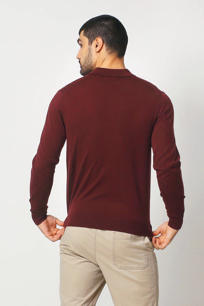 Merino Wool Long Sleeve Sweater Polo