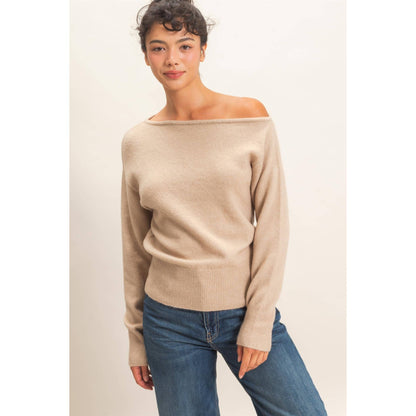 Off The Shoulder Sweater Top: TAUPE / S-M-L(2-2-2)