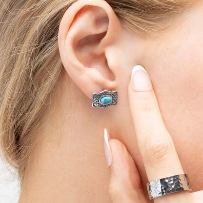 Solvane Turquoise Stone Buckle Non-Tarnish Stud Earrings: Stainless