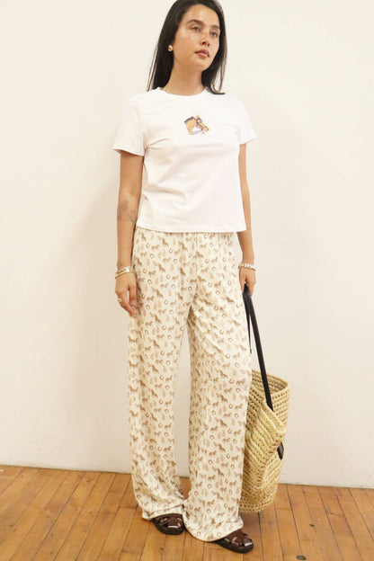 Horse Embroidered Baby Tee: Off White / M