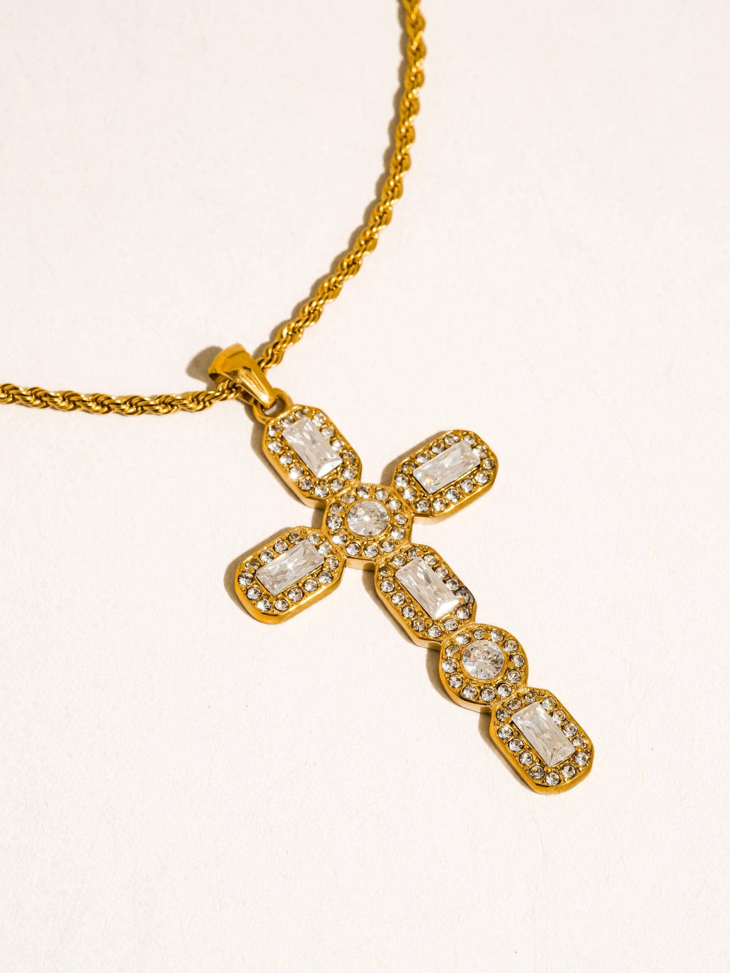Belrose 18K Gold Non-Tarnish CZ Cross Necklace: Yellow Gold
