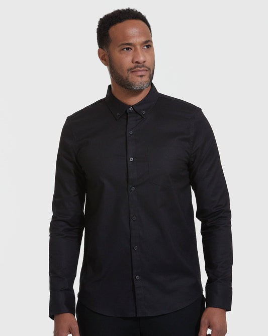 Long Sleeve Button Up Shirt | Stretch Oxford | Black