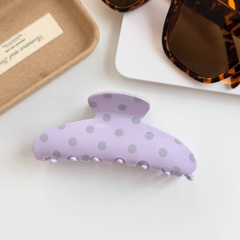 Retro Polka Dot Hair Claw - Glossy Spotted French | 40H1099: Off White
