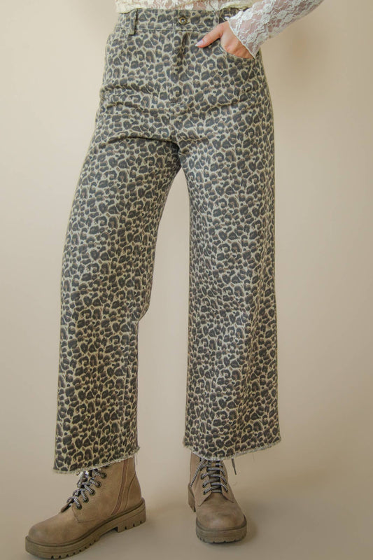 Tara Leopard Printed Marine Straight Pants: MOCHA
