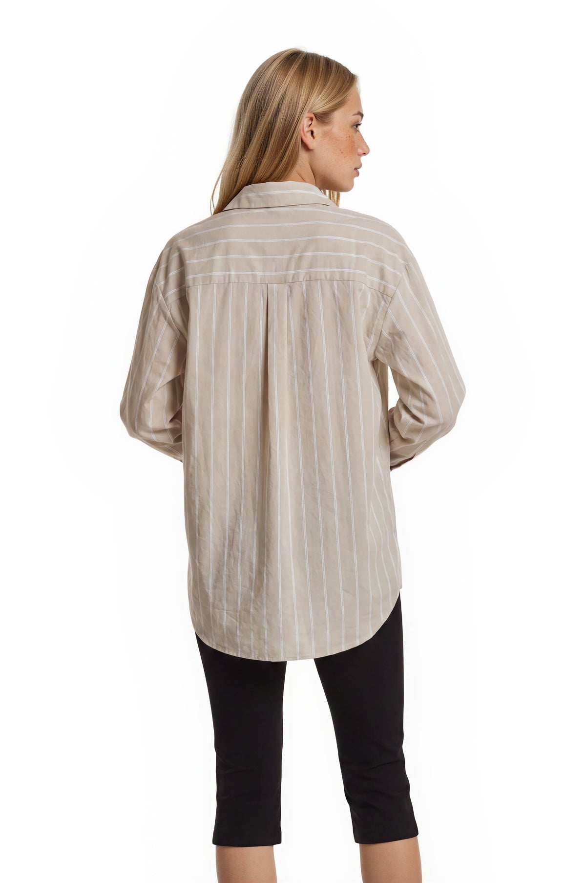Mira Stripe Oversize Shirt: Khaki