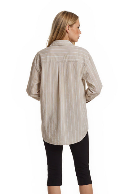 Mira Stripe Oversize Shirt: Khaki