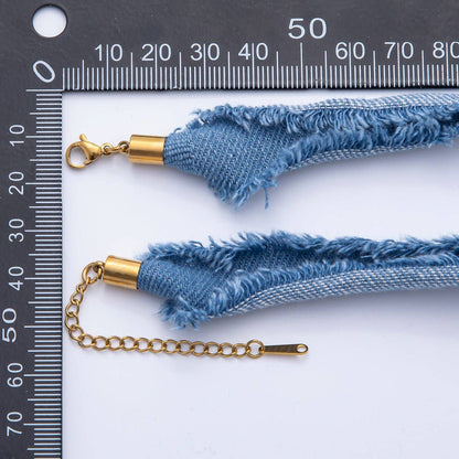 Stainless Steel Blue Denim Knot Handmade Scarf 19 Inch Necklace w. Extender: Light Blue