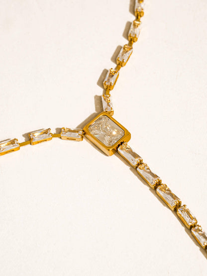 Cieline 18K Gold Non-Tarnish CZ Lariat Necklace: Yellow Gold