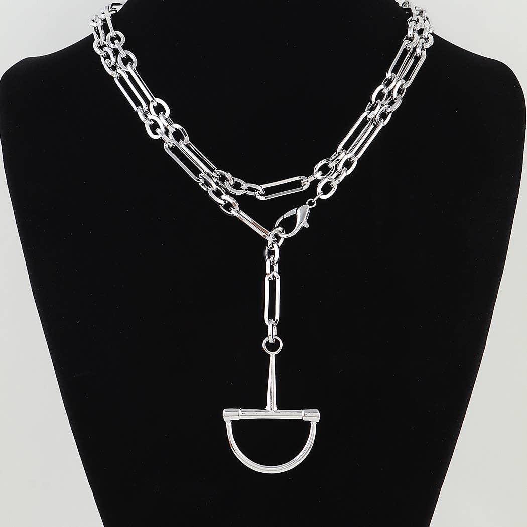 Helena Mixed-Link Equestrian Pendant Necklace: Silver