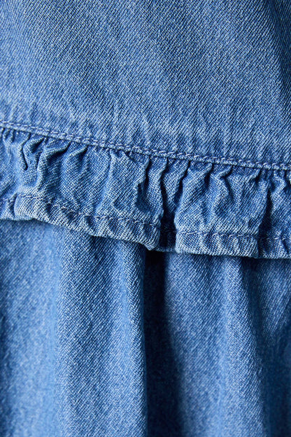 Baylor Sleeveless Ruffle Denim Mini Dress